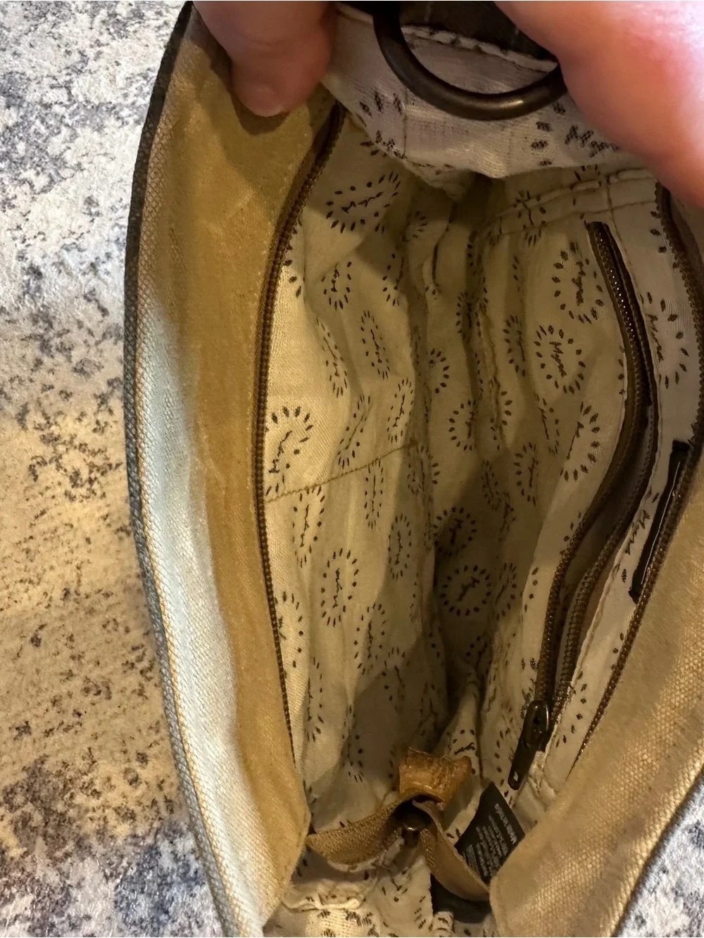EUC Myra Bags Leather Pocket Upcycled Canvas Shoulder Bag